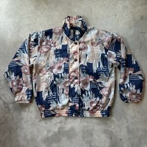 Vintage Stunt Sports Abstract Floral Windbreaker Jacket Zip Button Size Large